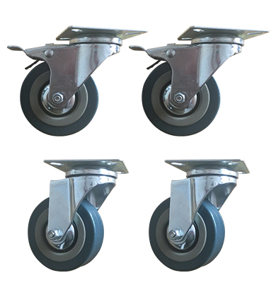 Set of Heavy Duty 75mm Rubber Swivel Castor Wheels Trolley Caster 2 with Brake and 2 Without Brake